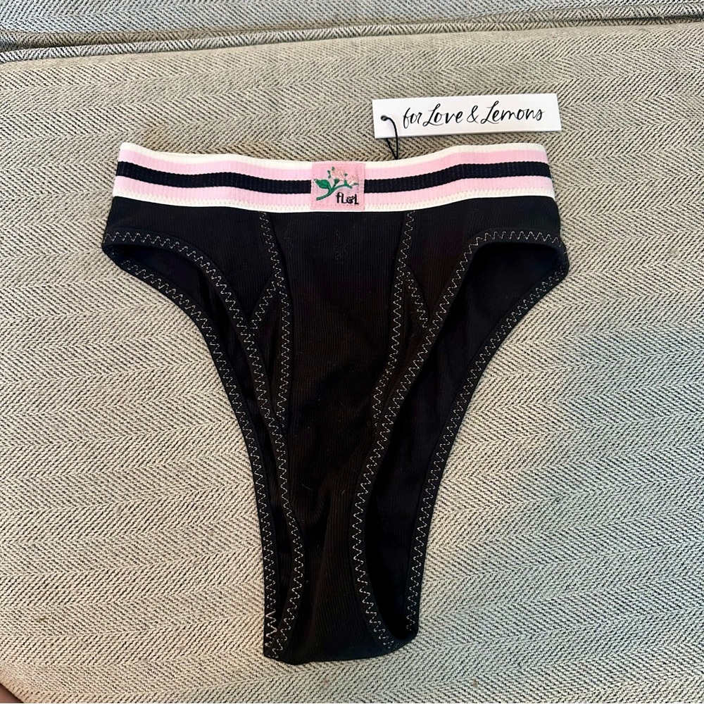 NWT For Love‎ & Lemons High Waisted Lounge Panty Size XXS Black Pink